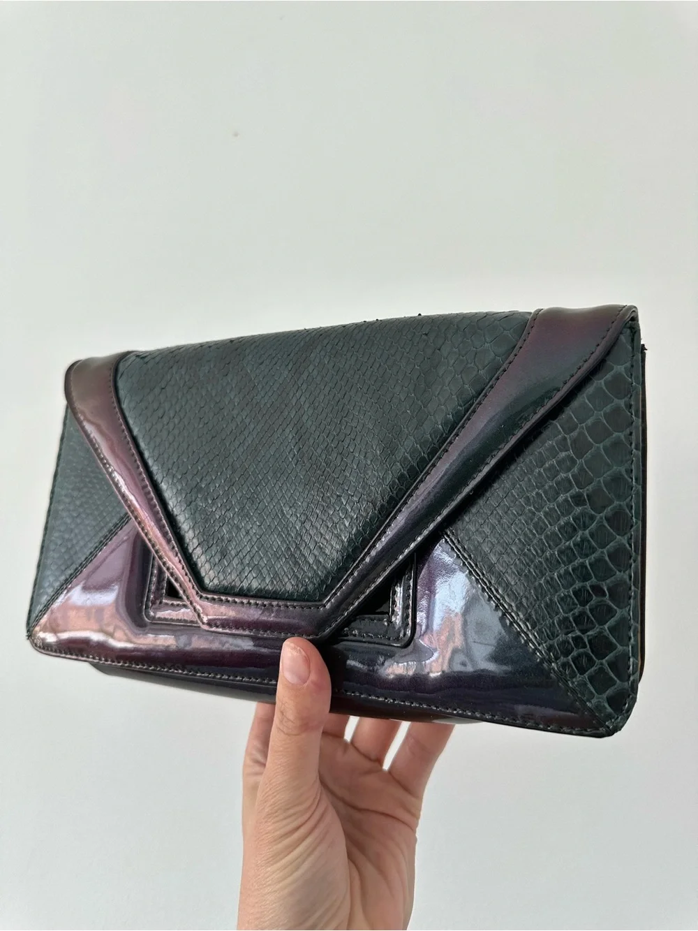 Pauric Sweeney Genuine Python Patent Leather Envelope Clutch Made in Italy